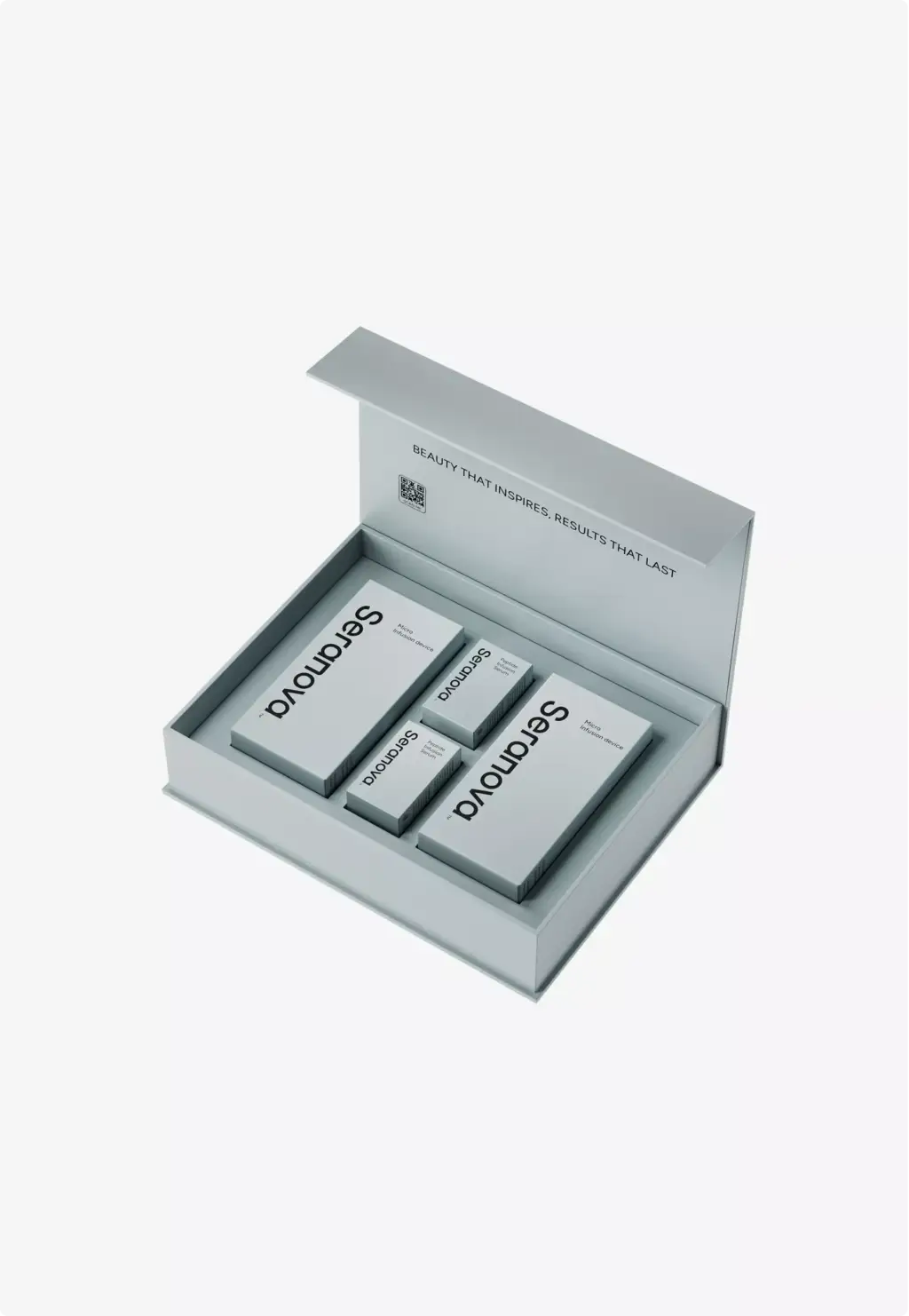 Open Seranova skincare box render for 3D Product Modeling Portfolio