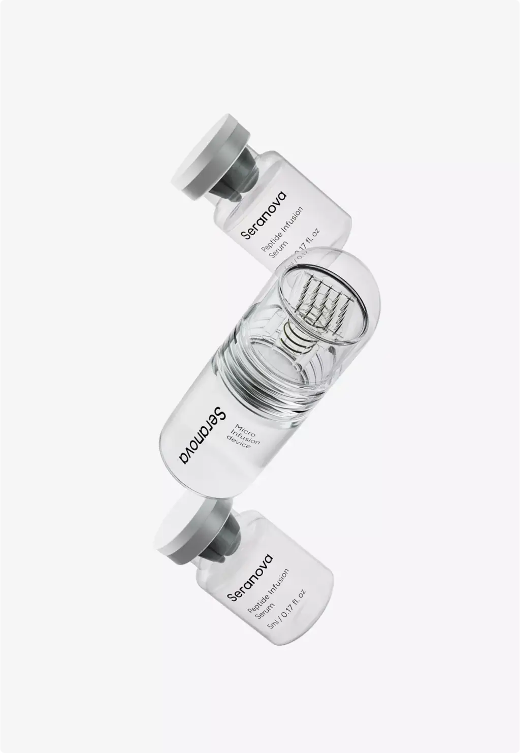Microneedle serum device render with glass vials for 3D Product Modeling Portfolio