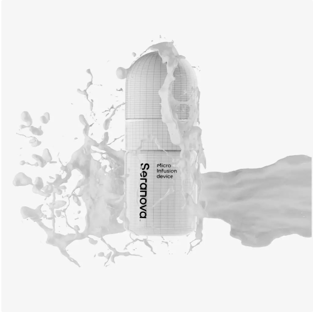 Wireframe infusion device with liquid splash for 3D Product Modeling Portfolio