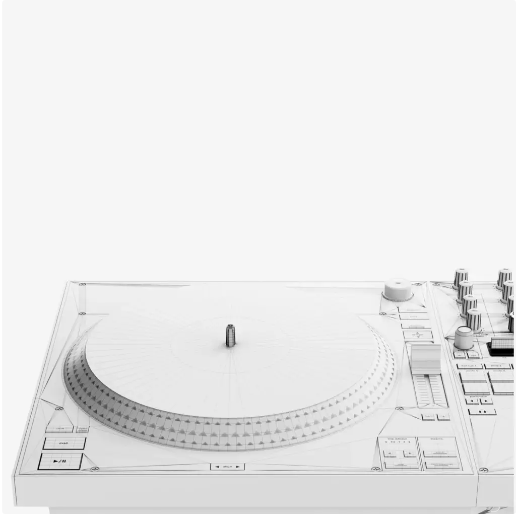 Wireframe DJ controller turntable close-up for 3D Product Modeling Portfolio
