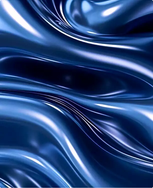 6-axis robot visualization of smooth blue abstract waves with reflective metallic surface texture
