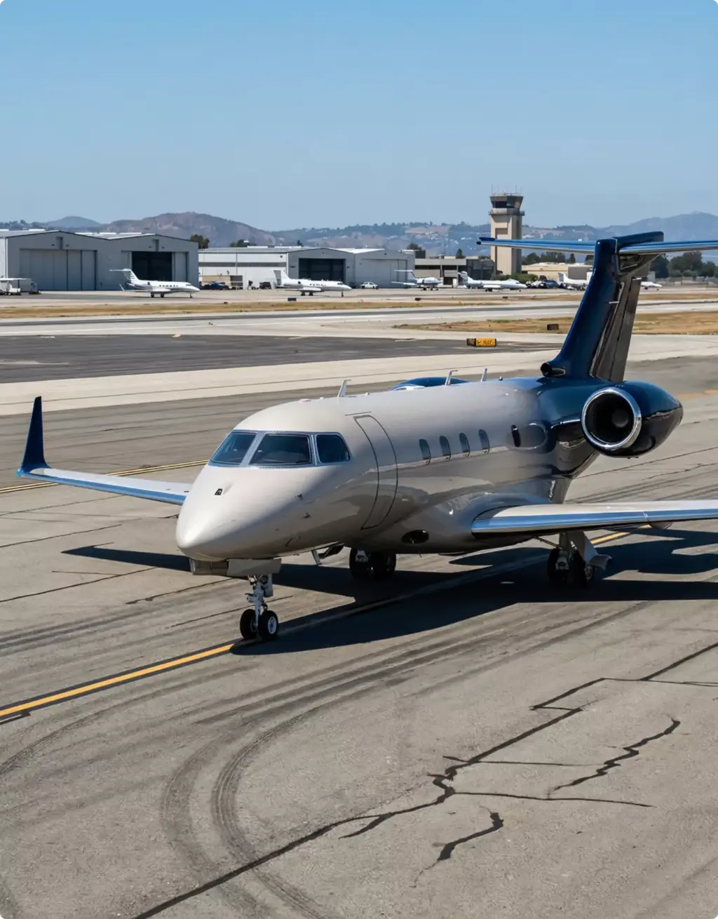 Private jet parked on airport runway for aircraft rendering portfolio