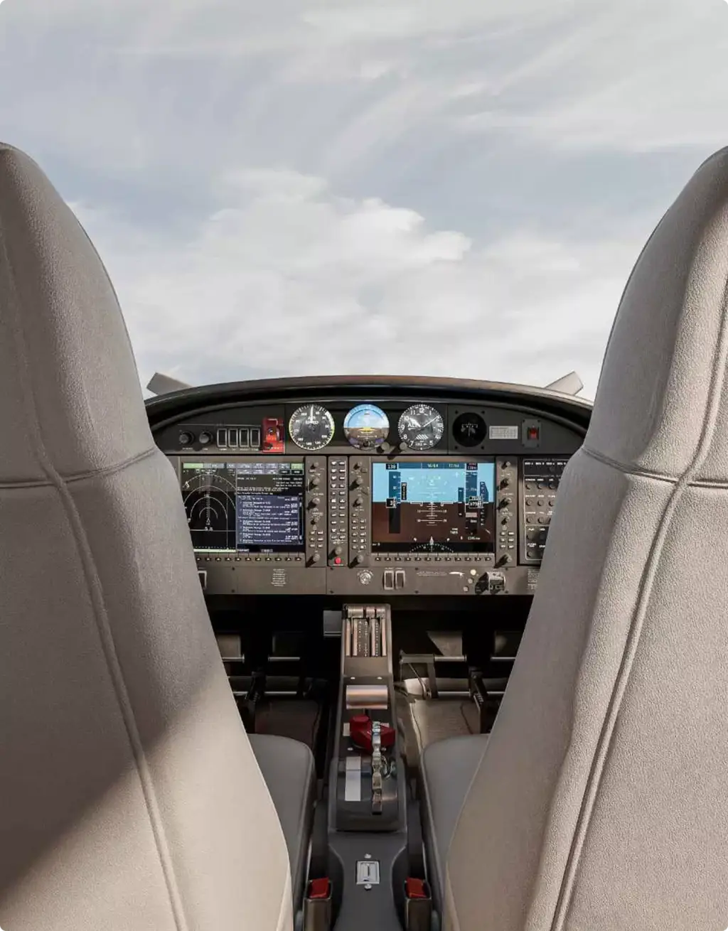 Private jet cockpit view with flight instruments for aircraft rendering portfolio