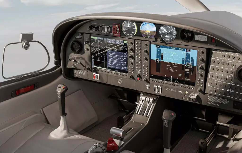 Private jet cockpit controls and instrument panel for aircraft rendering portfolio