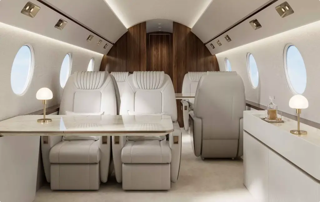 Luxury private jet cabin seating for aircraft rendering portfolio