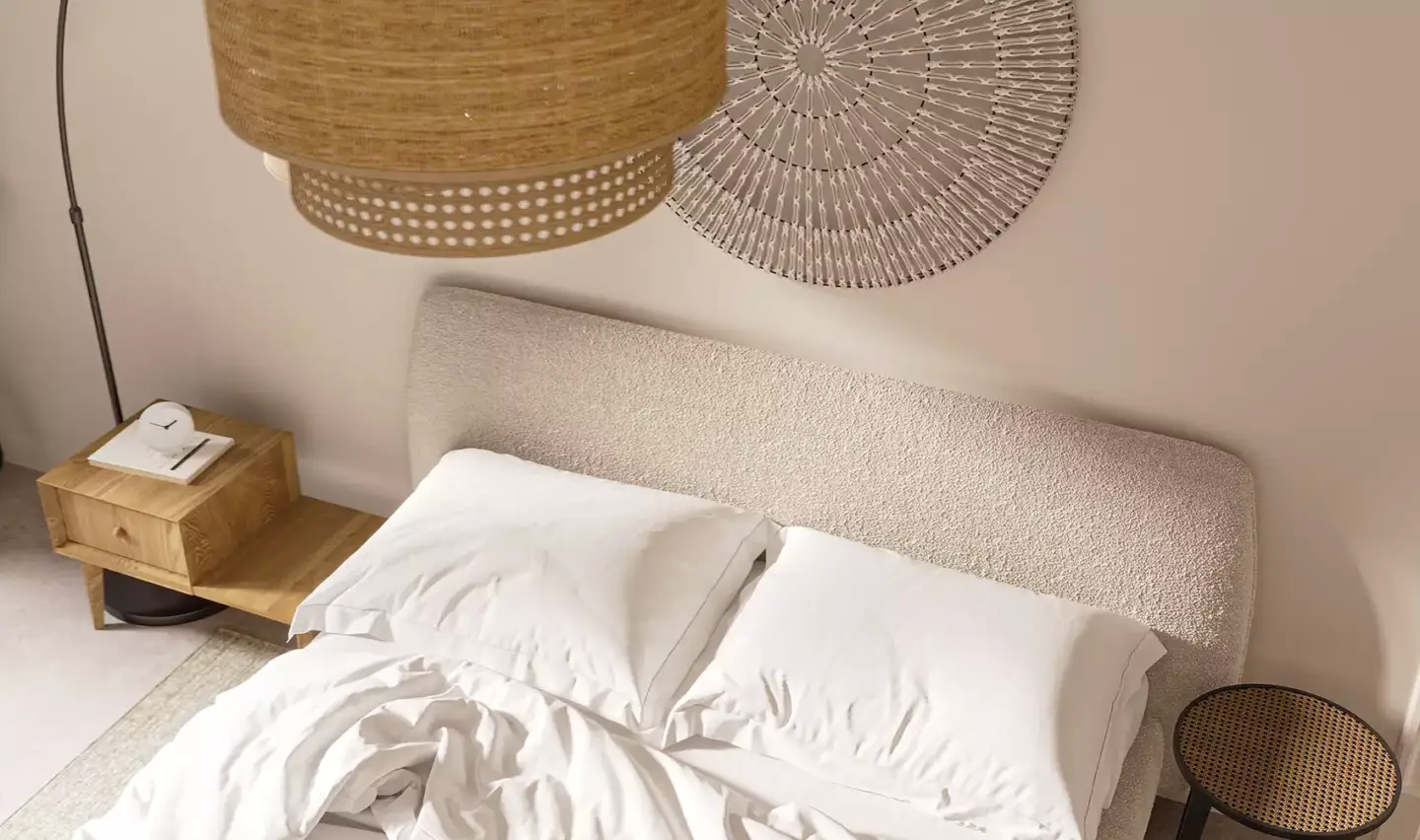 Was ist Wabi-Sabi? Die japanische Ästhetik der Unvollkommenheit Schlichtes Schlafzimmer in Erdtönen mit Leinen und handgefertigten Akzenten