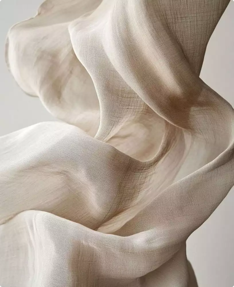 Flowing beige fabric texture in soft light, apartment interior design material