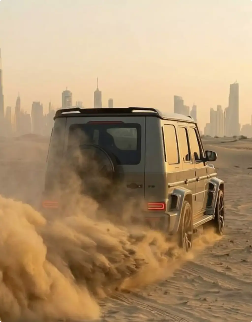 Mercedes G-Class driving through desert sand near skyline, Automotive Rendering Service