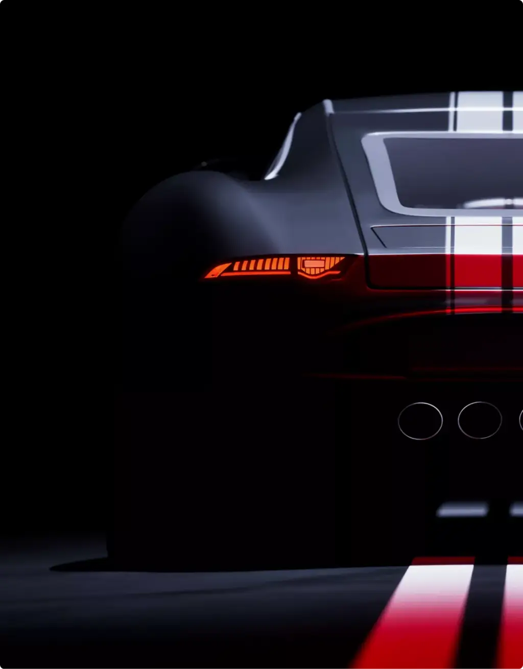 Sports car rear with illuminated taillight in dark studio, Automotive Rendering Service