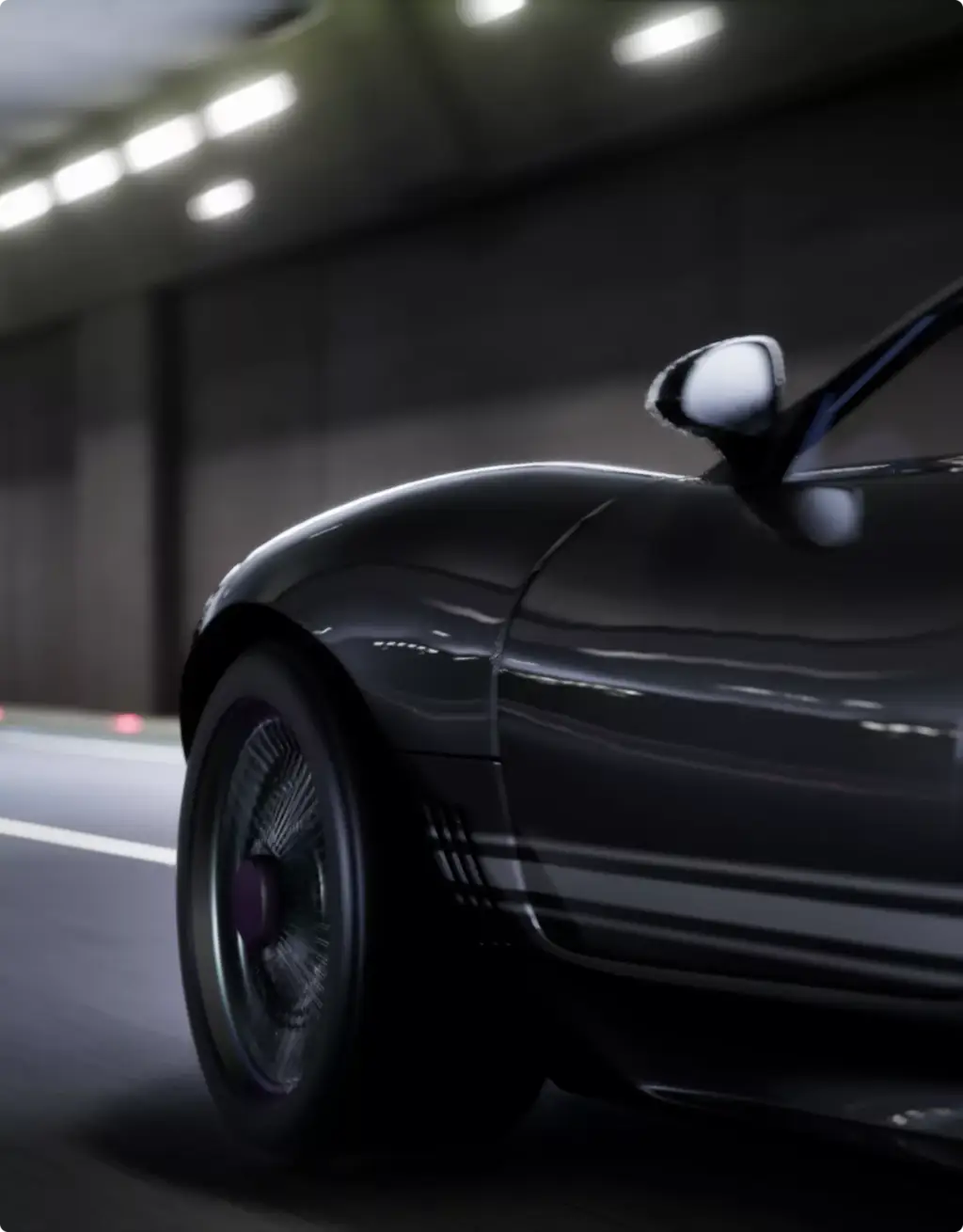 Black sports car side view driving through tunnel, Automotive Rendering Service