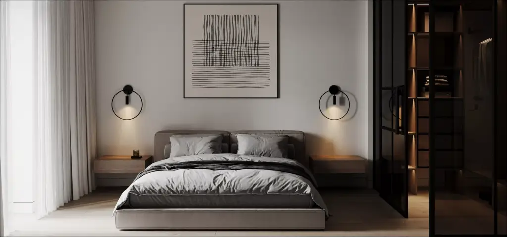 black-apartment-design-bedroom-with-glass-wardrobe