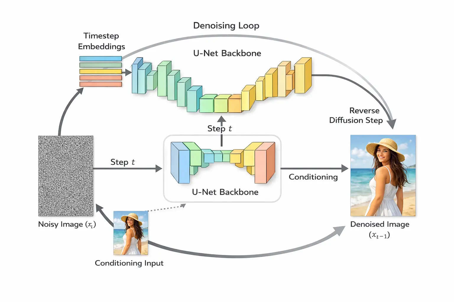 What Are Diffusion Models? How They Work and Where They’re Used diffusion model architecture with U-Net denoising loop and reverse diffusion process explained
