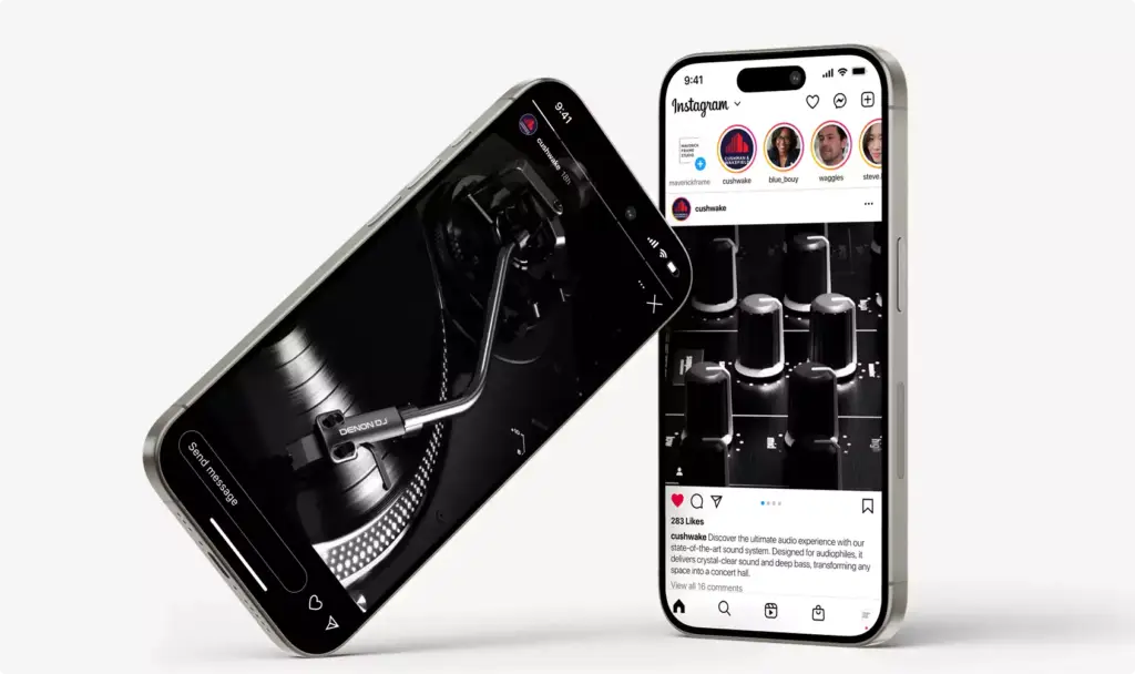 DJ pult 3D rendering smartphone mockup displaying DJ controller interface on screen