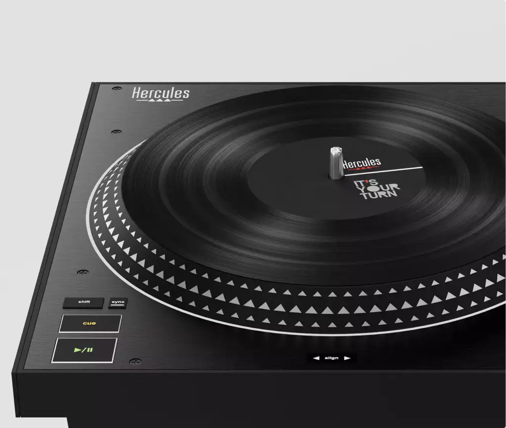 DJ pult 3D rendering detailed turntable corner with platter edge and control buttons on deck
