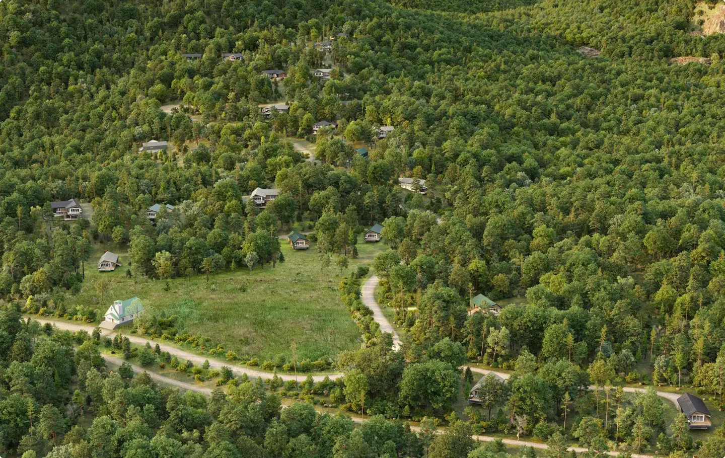 Top 12 3Ds Max Plugins for Visualization in 2026 Aerial exterior render with dense forest vegetation scattered using Forest Pack in 3ds Max