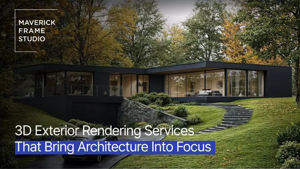 Exterior rendering service for a house surrounded by greenery