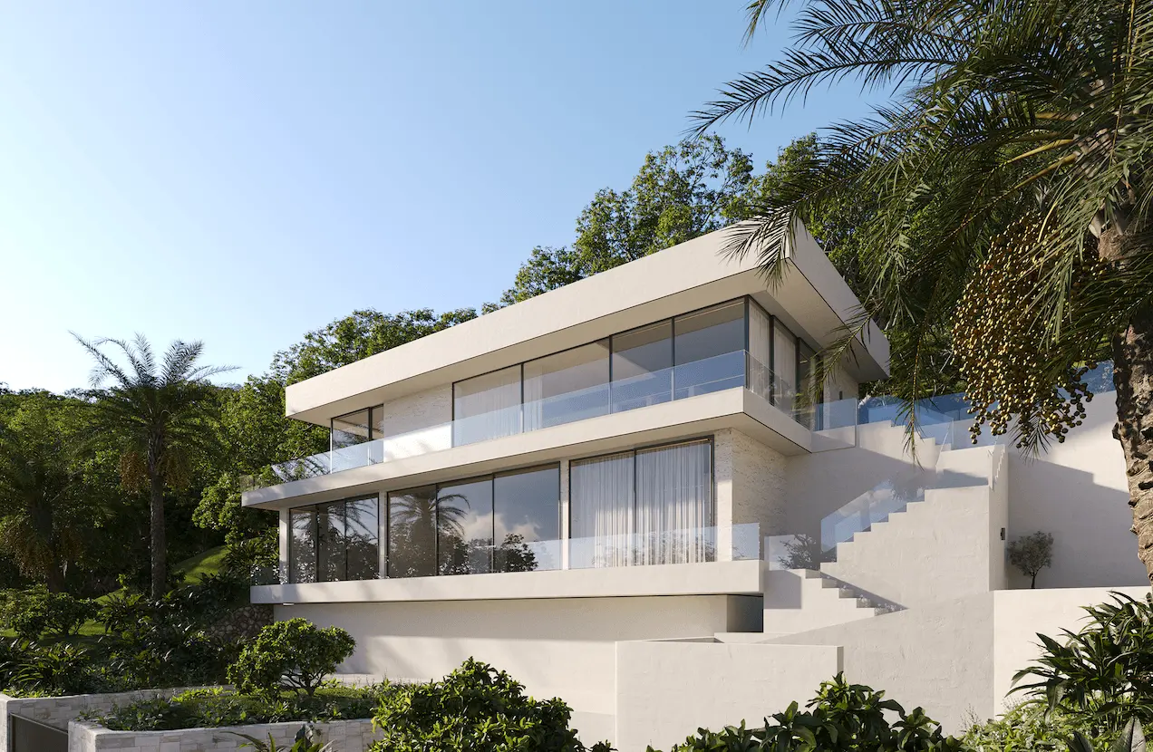 What Is 3D Gaussian Splatting? How It Works and Why It Matters Modern white villa with glass balconies among tropical trees, gaussian splatting