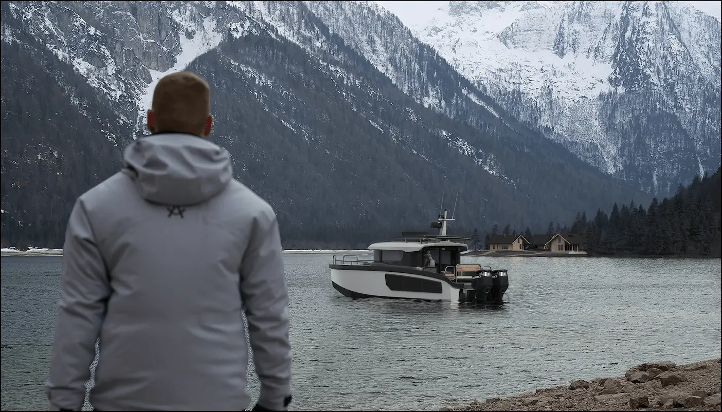 What Is 3D Gaussian Splatting? How It Works and Why It Matters Person viewing a motorboat on a mountain lake with snowy peaks, gaussian splatting