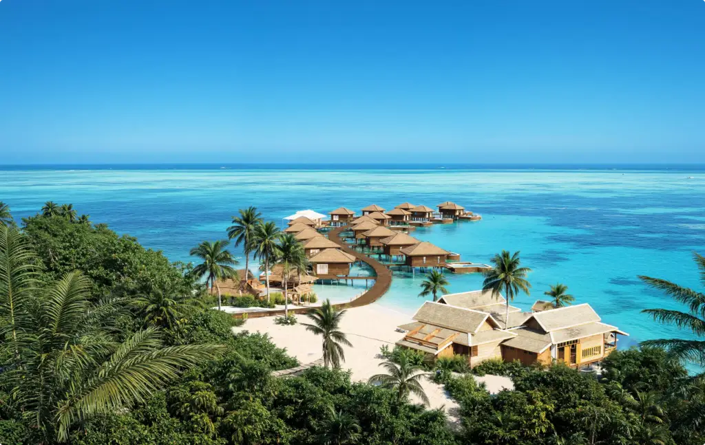 Luxury overwater resort beside tropical shoreline, Site Plan and Aerial Rendering Services