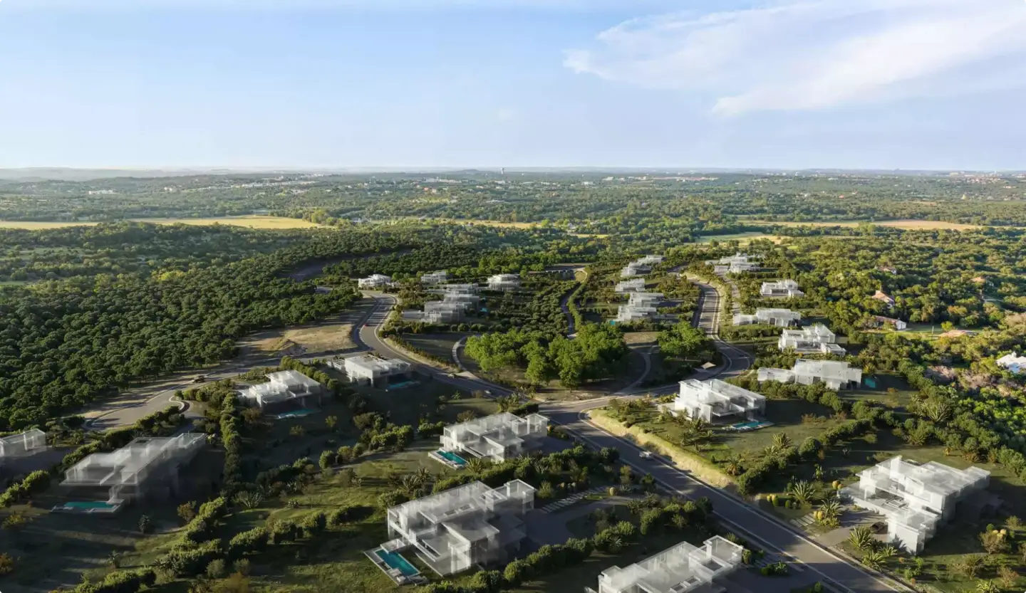 Best 3D Rendering & Architectural Visualization Companies in Australia in 2026 Aerial architectural visualization of villa community with roads, pools, trees, and rolling hills
