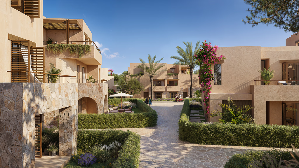 Top Architectural Animation Studios for Real Estate Marketing in 2026 Architectural animation studios render of desert villas with palm trees and pathways