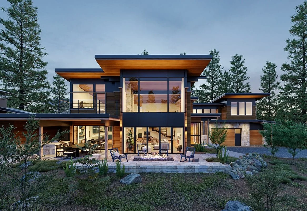 Top Architectural Animation Studios for Real Estate Marketing in 2026 Architectural animation studios render of modern forest house with glass facade