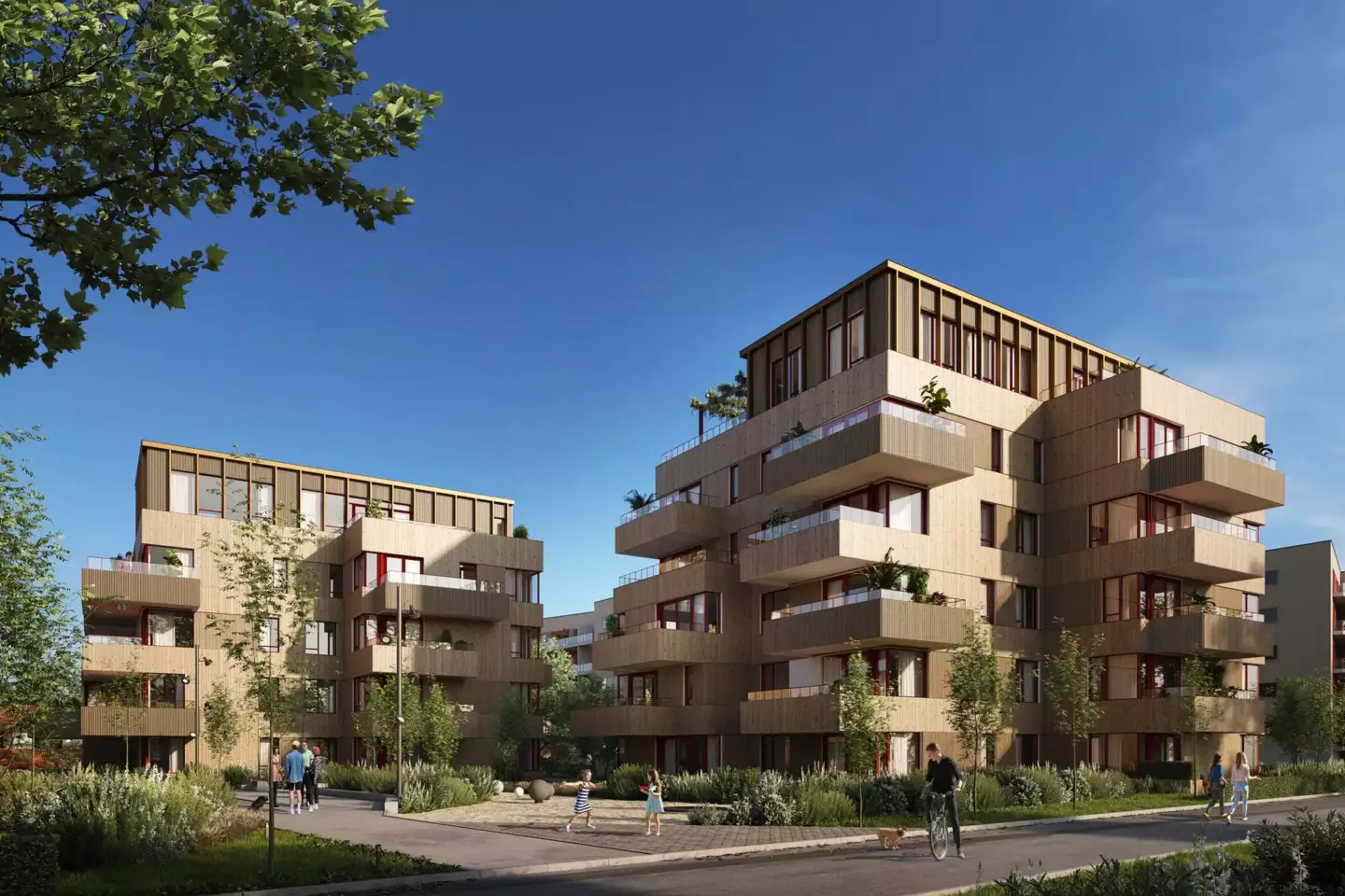 Top Architectural Animation Studios for Real Estate Marketing in 2026 Architectural animation studios render of timber apartment buildings with balconies