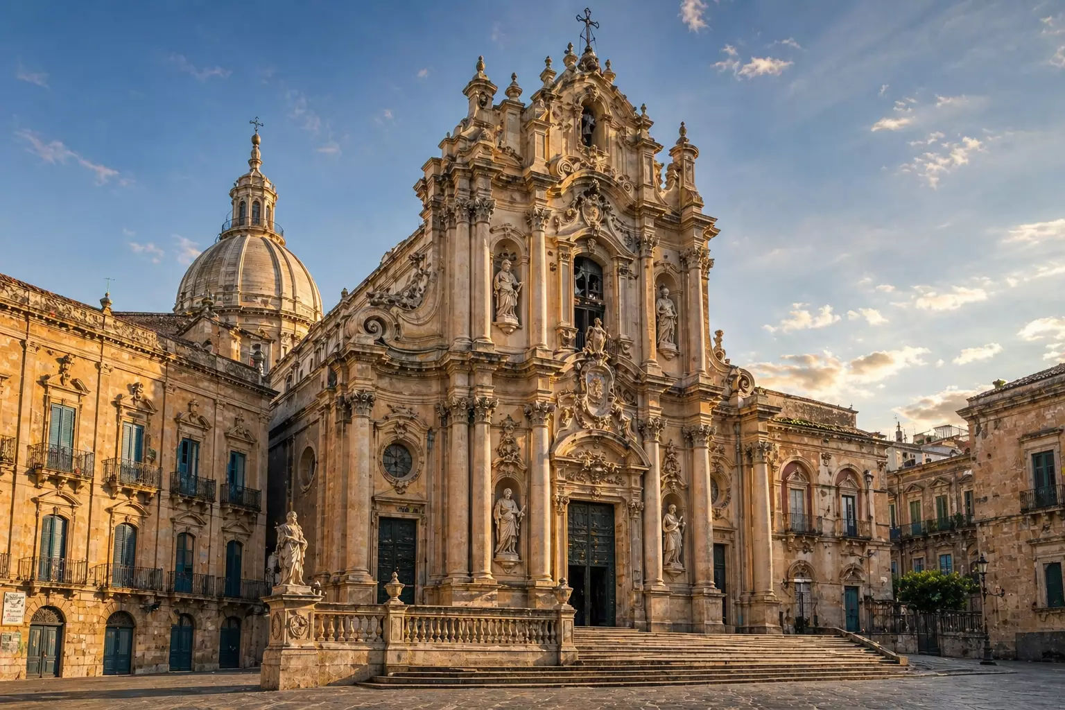 Baroque Architecture: Europe’s Boldest Expression of Power and Beauty Elaborate baroque cathedral facade with statues at sunset, Baroque Architecture