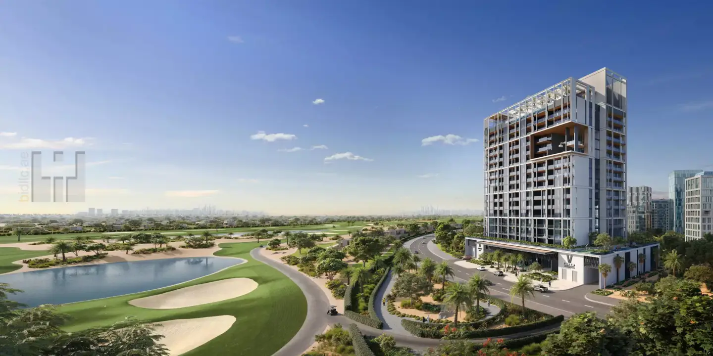 Best 3D Rendering Companies in Abu Dhabi for Real Estate & Architecture High-rise building near lake and road in cityscape, Best 3D Rendering Companies in Abu Dhabi for Real Estate & Architecture