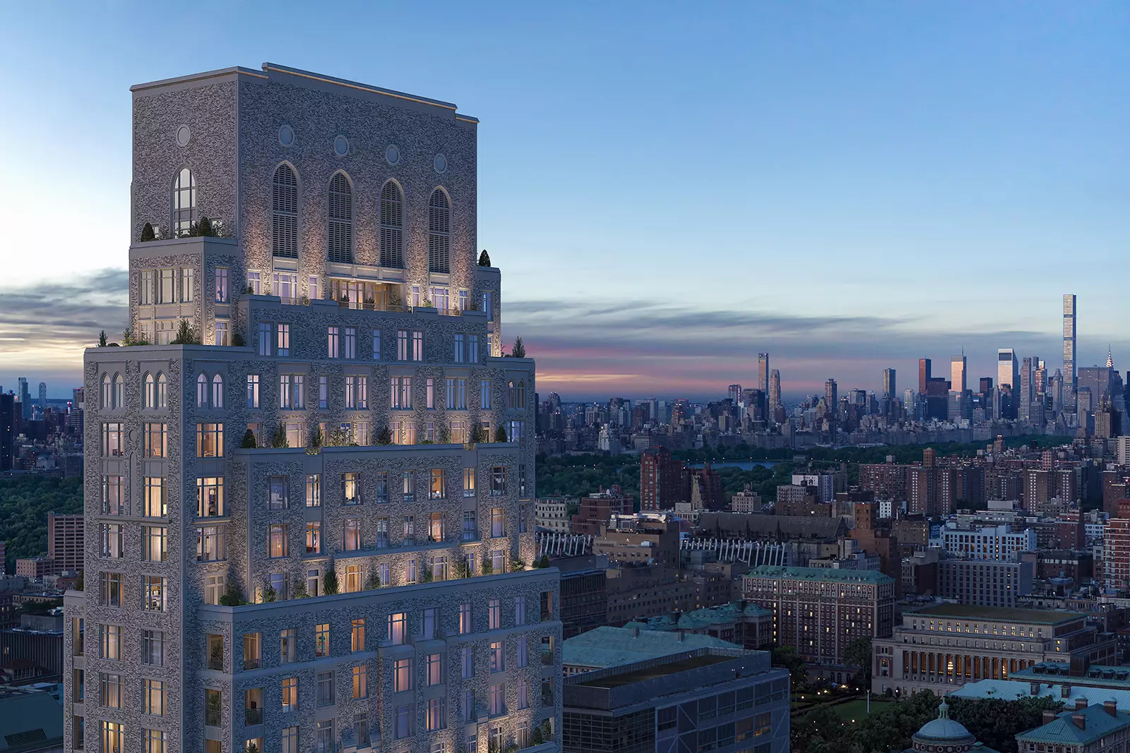 Best Property CGI Companies for Developers (2026) Luxury residential tower overlooking a city skyline at dusk for architectural visualization companies for real estate