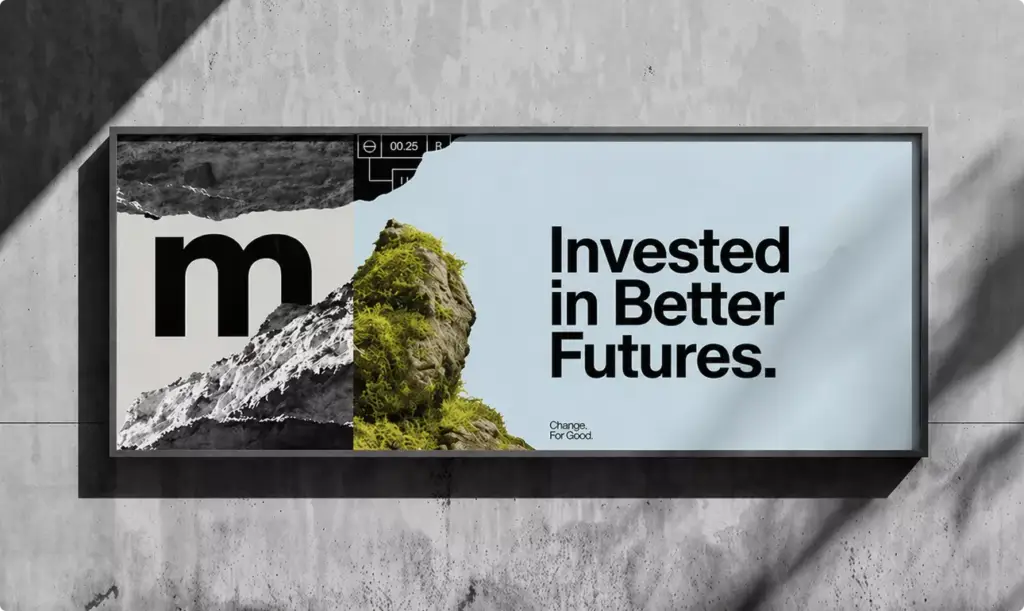 Branding billboard design with bold typography and abstract nature visuals