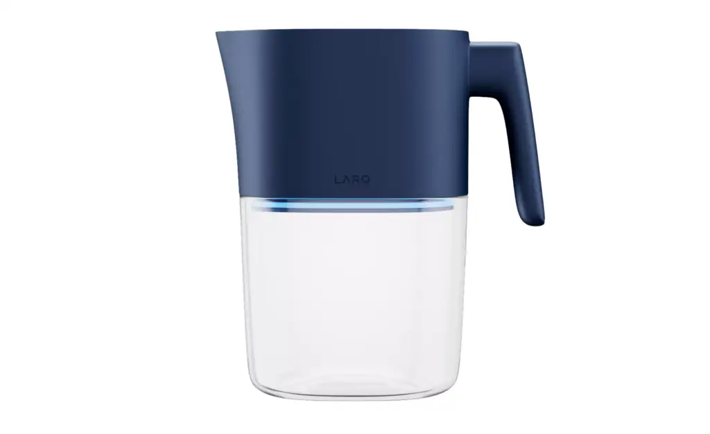 CGI campaign visuals for LARQ water pitcher with glowing blue filtration light detail