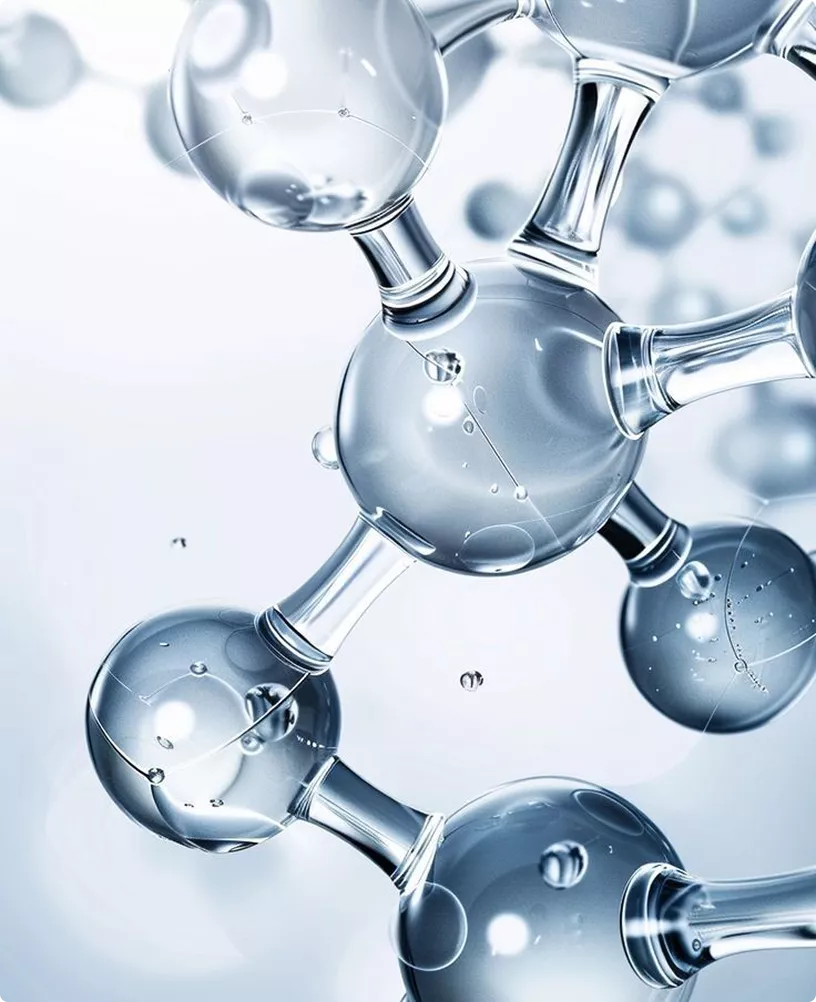 CGI campaign visuals for LARQ featuring transparent molecular structures on bright background