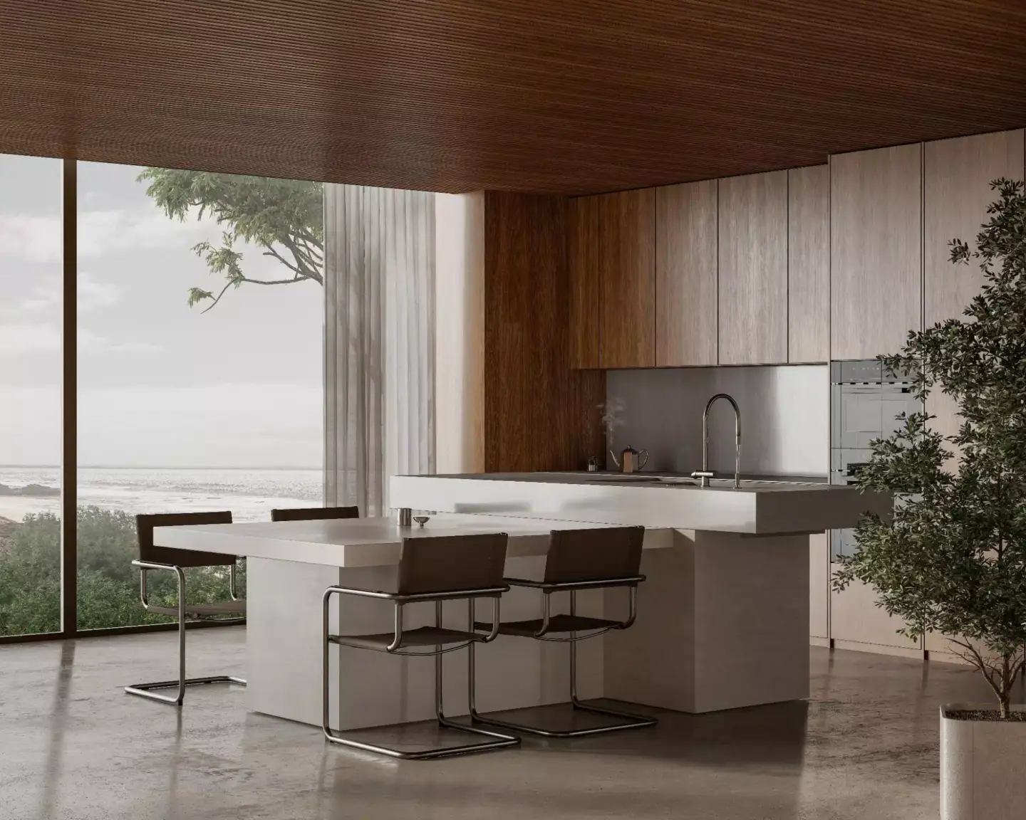 Nautical Interior Design: Colors, Materials, and Modern Ideas Coastal kitchen and dining render with white cabinetry and crisp trim, suited to a nautical hardware-led scheme