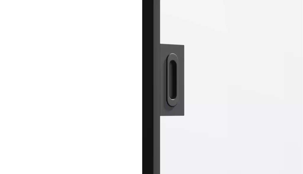 Door hardware with black recessed handle on a sliding door