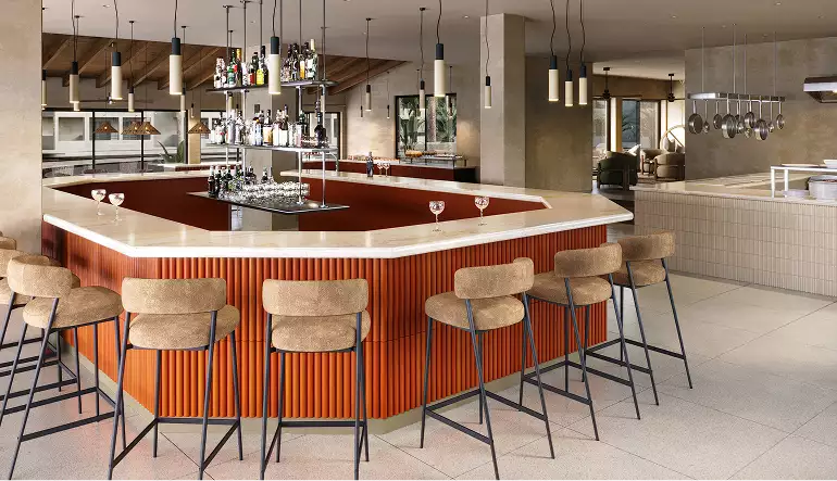 Exterior vs. Interior Rendering: Key Differences and When to Use Each Modern bar interior with stools and pendant lights, exterior vs interior rendering
