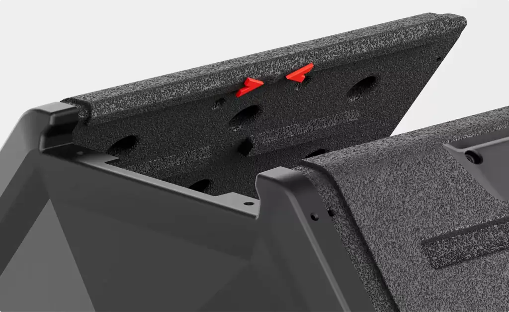 Close-up of internal ventilation channels and airflow openings inside a smart composting device for improved compost efficiency.
