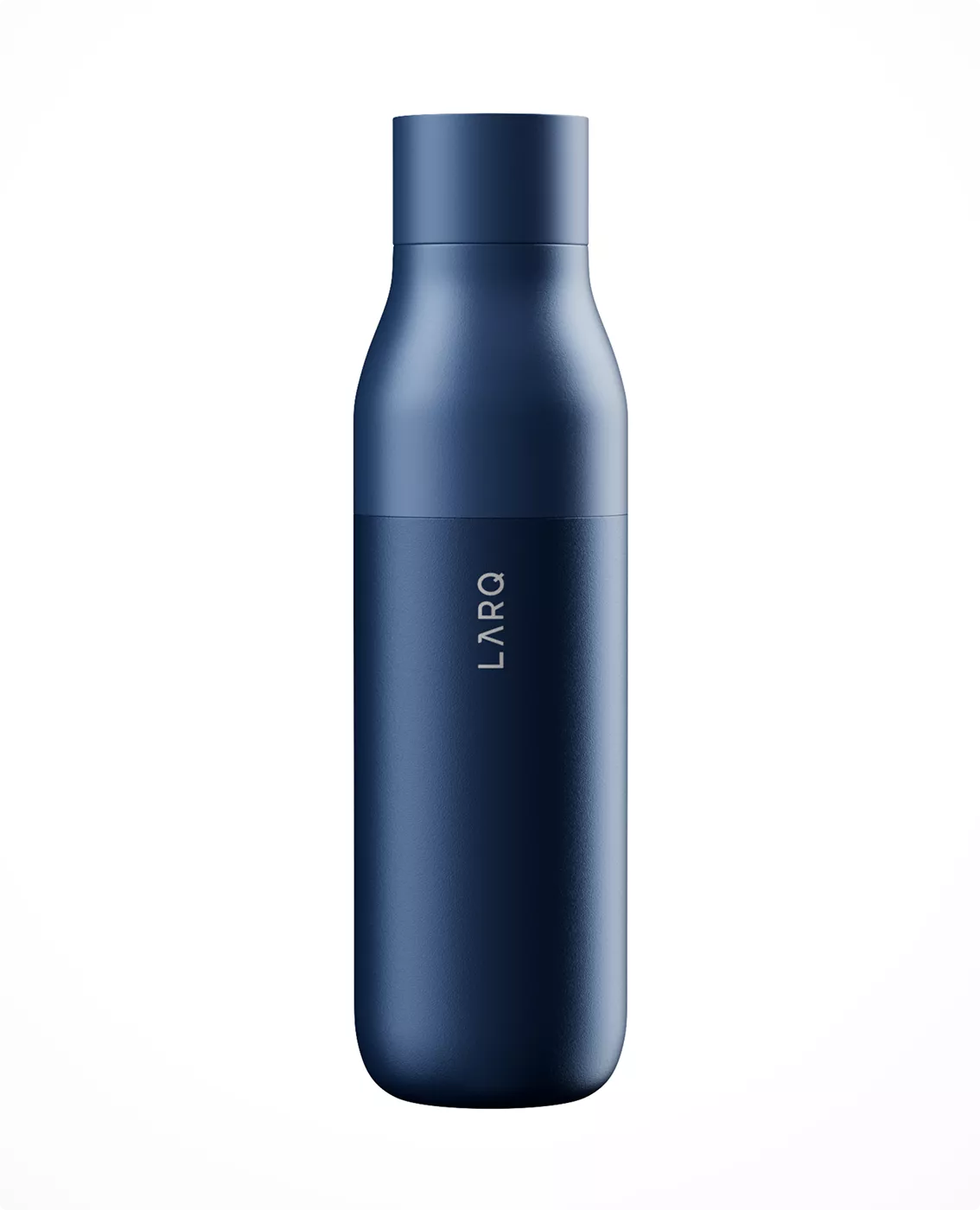 Blue LARQ bottle visualization isolated on light gray background with minimalist product styling