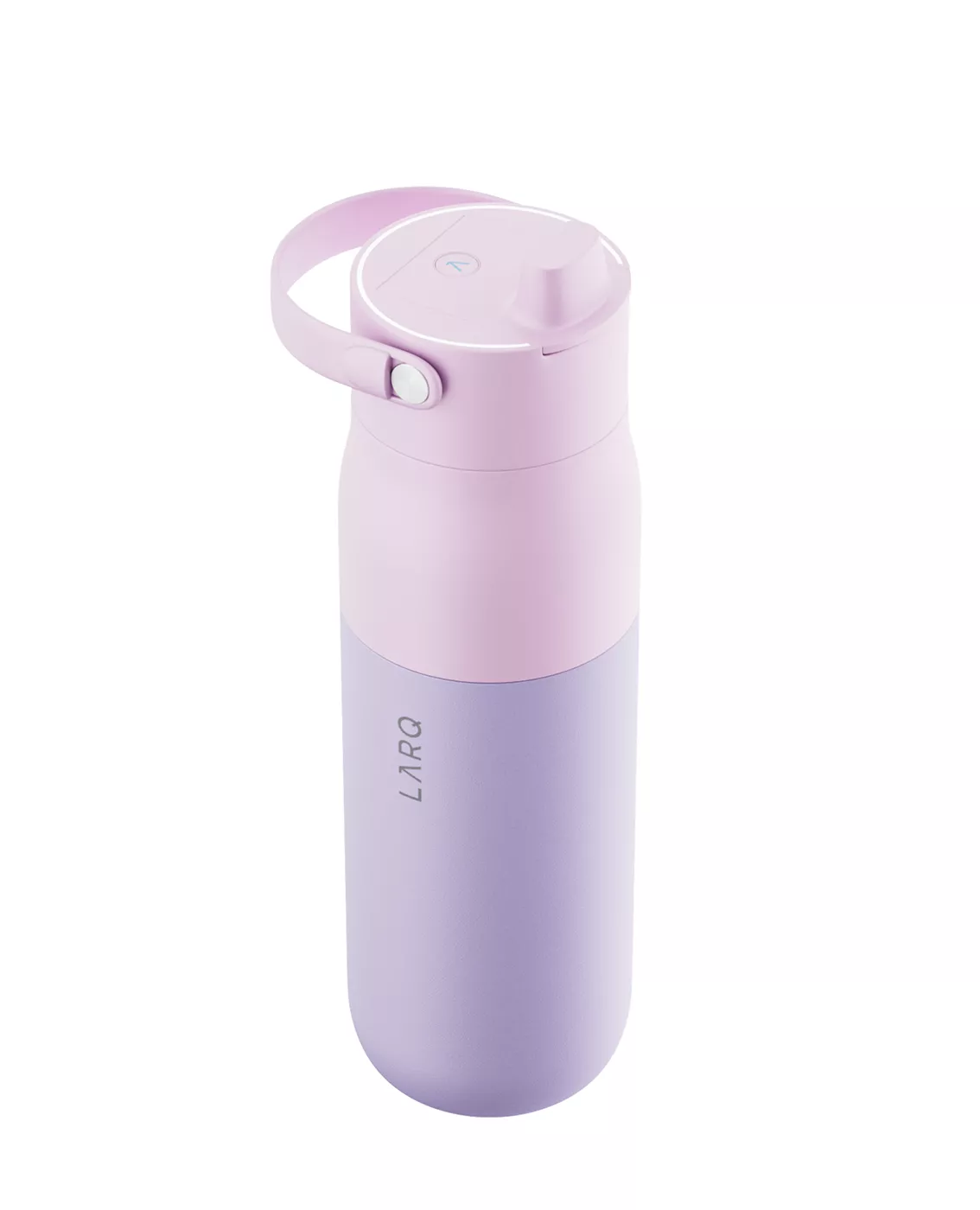 Pink and lavender LARQ bottle visualization with loop handle on clean gray background