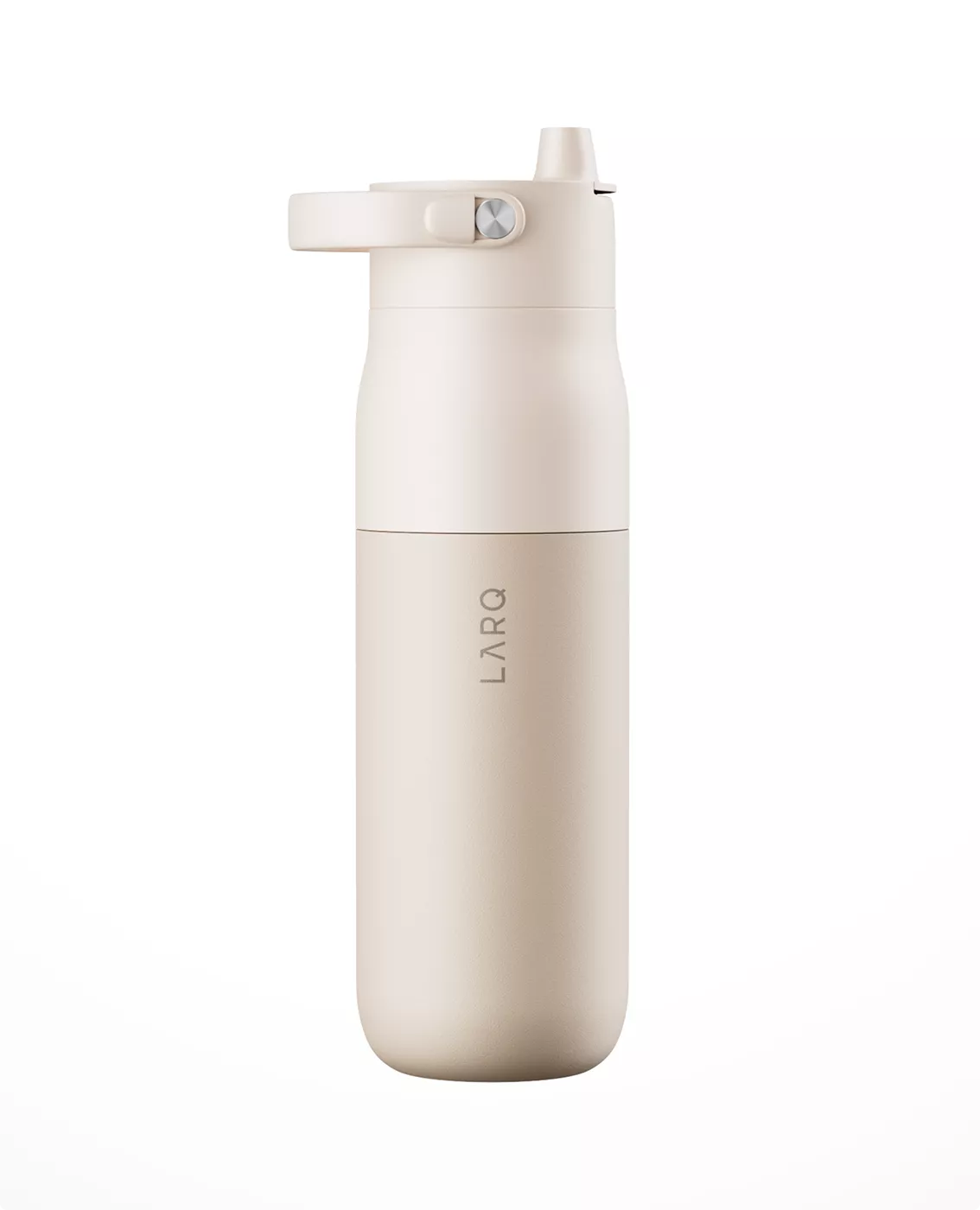 Cream LARQ bottle visualization isolated on gray background with flip straw lid attached