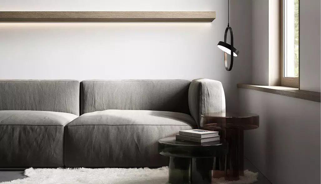 Modern dental clinic lounge visualization with soft seating, ambient lighting, and minimalist interior design.