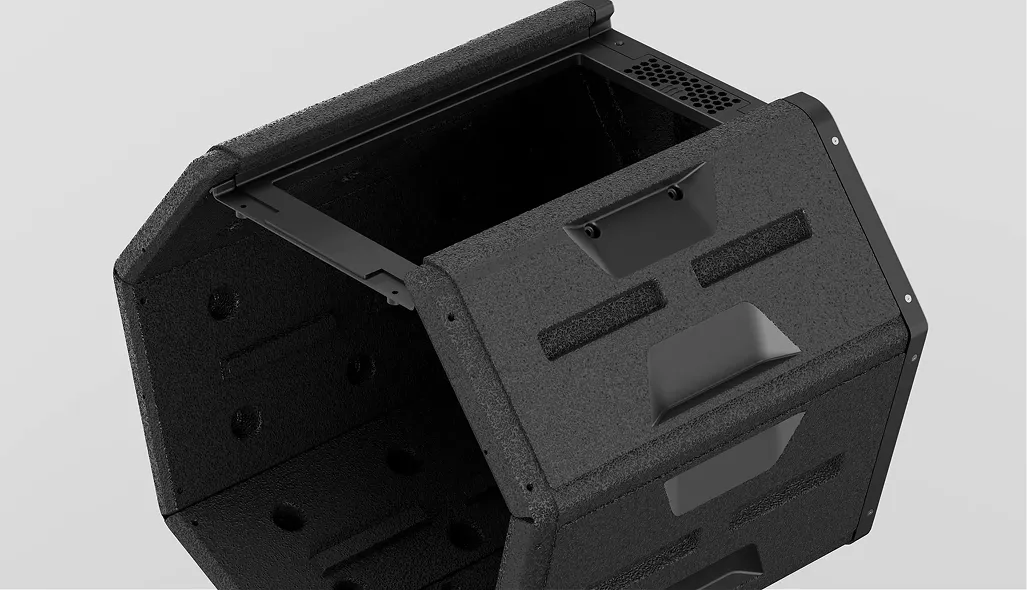 Smart composting device with open top lid showing spacious interior chamber for easy organic waste loading and maintenance.