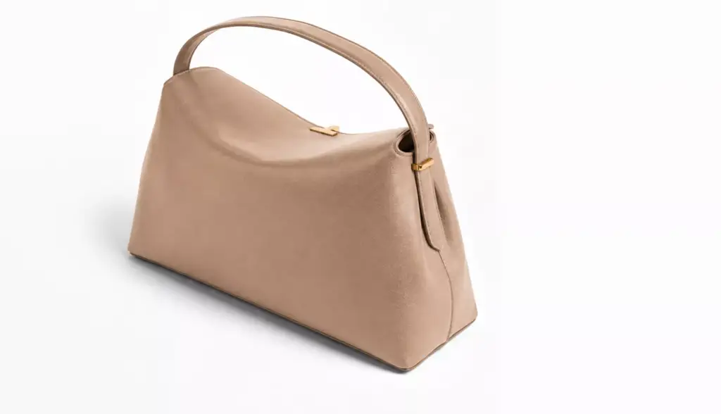 Photorealistic Toteme handbag CGI render in beige leather on gray background