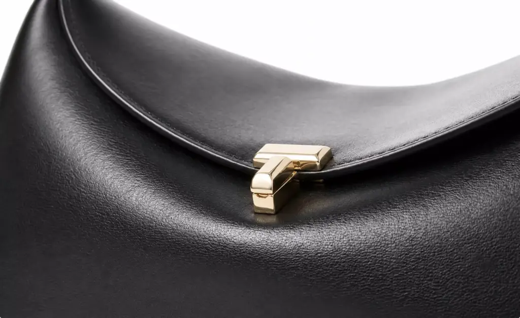 Photorealistic Toteme handbag CGI render with close-up gold clasp detail