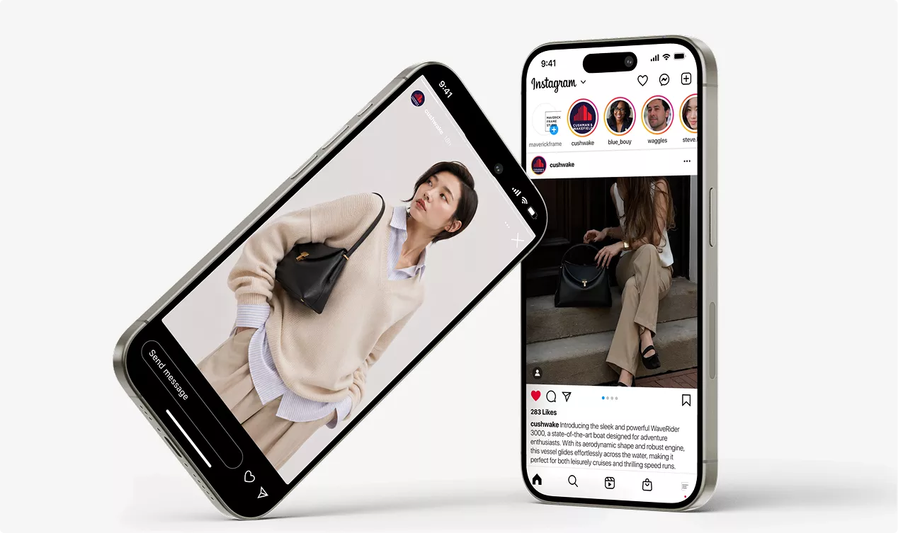 Photorealistic Toteme handbag CGI render displayed on smartphone mockups