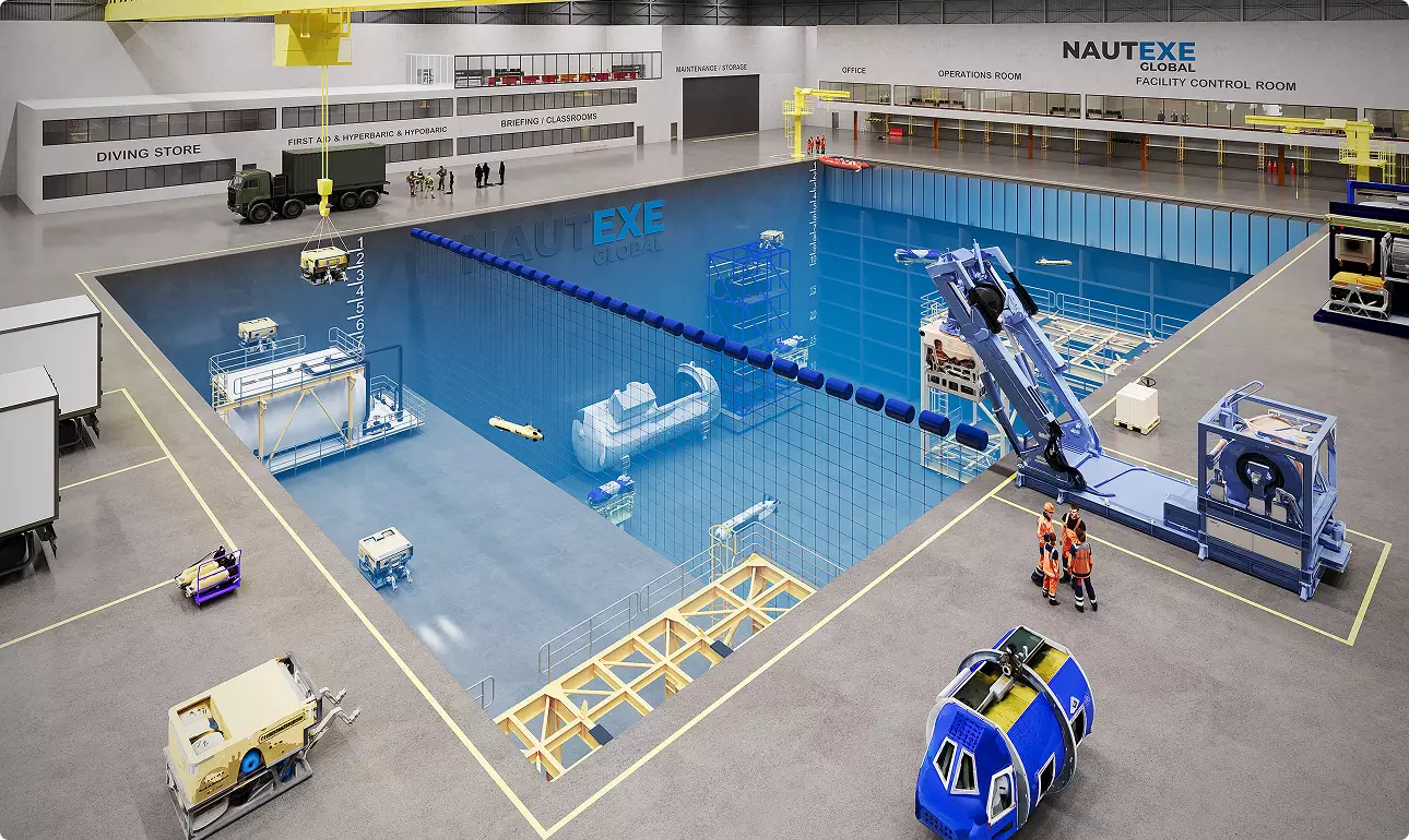 What Is 3D Pool Rendering? 3D pool rendering of an industrial diving research facility