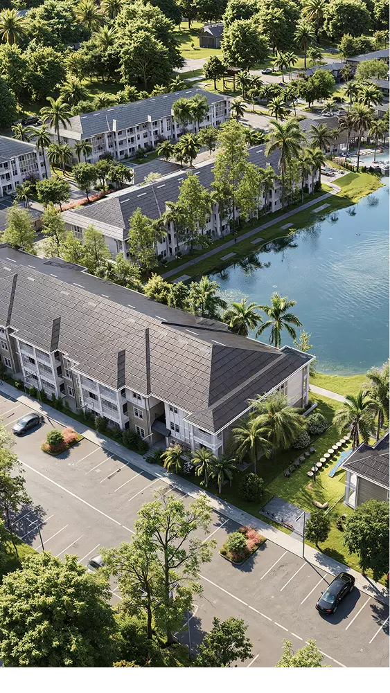 Mediterranean Architecture: Styles, Features & Examples Contemporary Mediterranean-style residential development with a landscaped courtyard, 3D CGI rendering