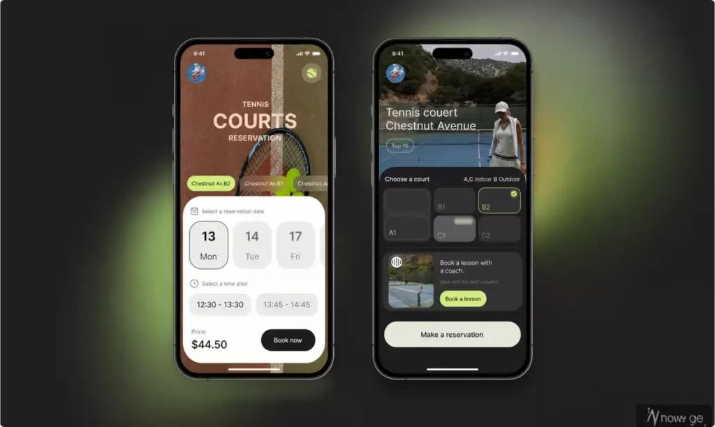 UI/UX Design mobile app screens for tennis court booking interface