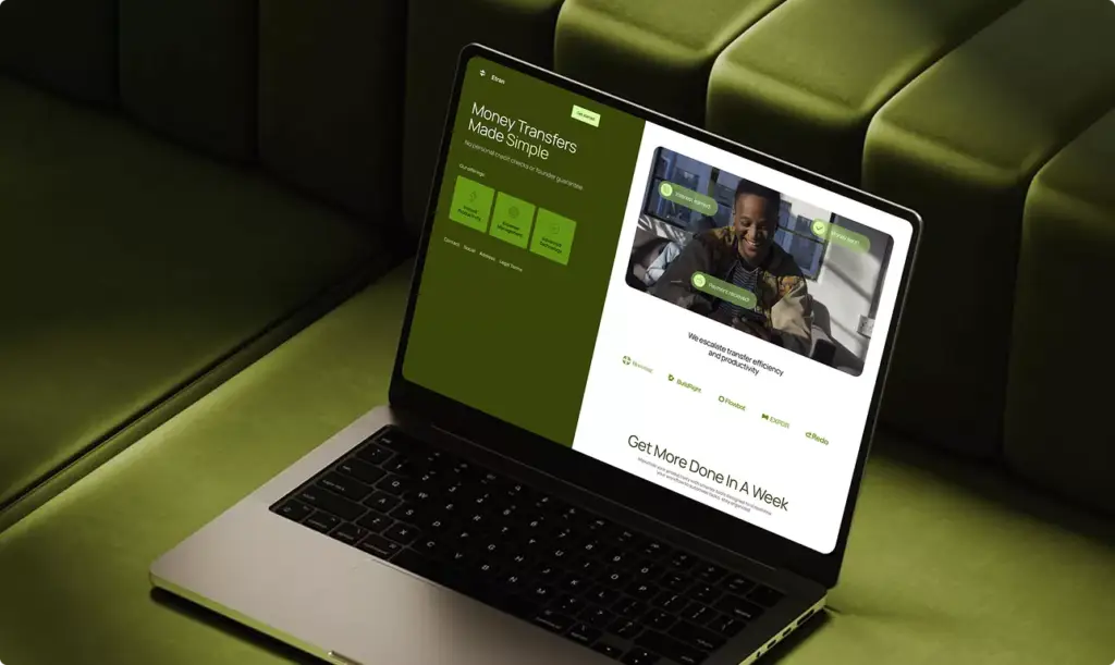 Web Design of financial service website displayed on laptop screen