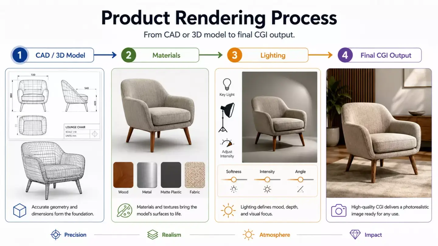 What Is Product Rendering and How 3D Product CGI Works CGI lifestyle render showing a product placed in a realistic scene.